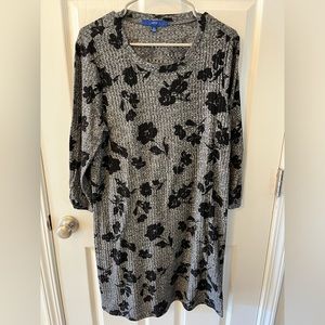 Apt. 9 XXL Gray w/Black Floral Print 3/4 Sleeve Dress